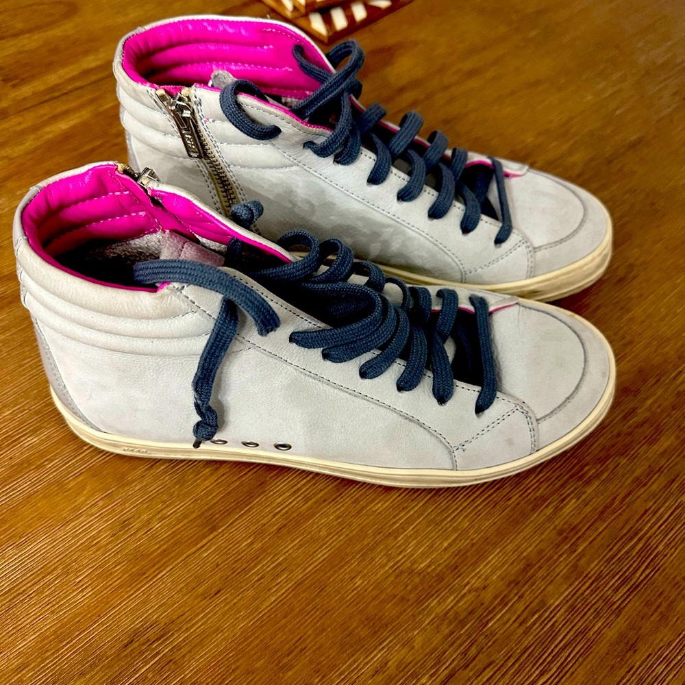 P448 Women's High Top Skate Recycled shoe with gray and pink accents